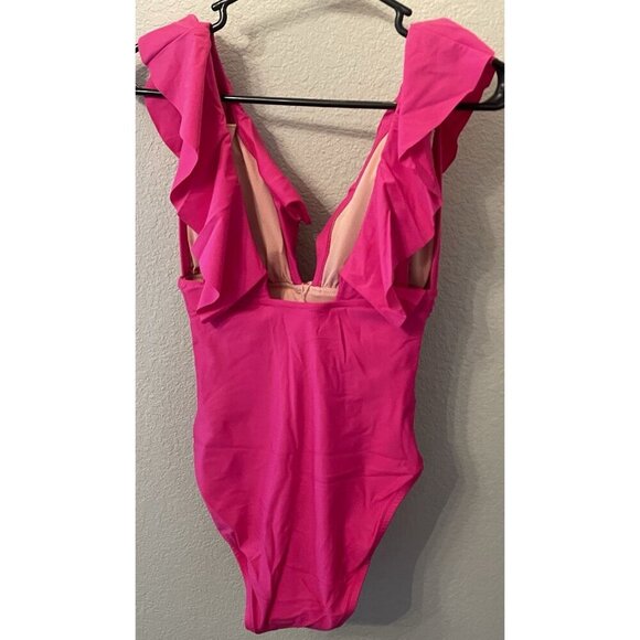 NEW J. Crew ruched ruffle one piece swimsuit‎ Size 6 Pink bathing suit sexy - Picture 2 of 6